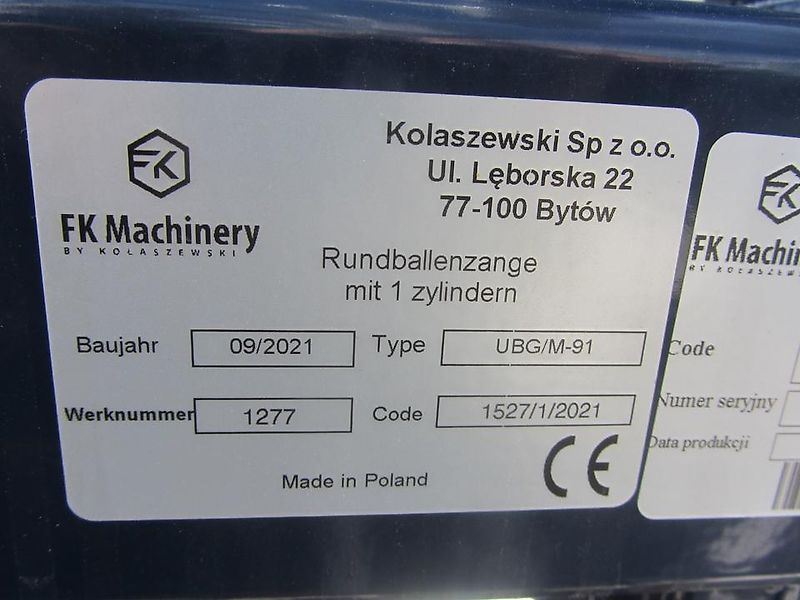 FK Machinery Rundballenzange UBG mit 1 Zylinder